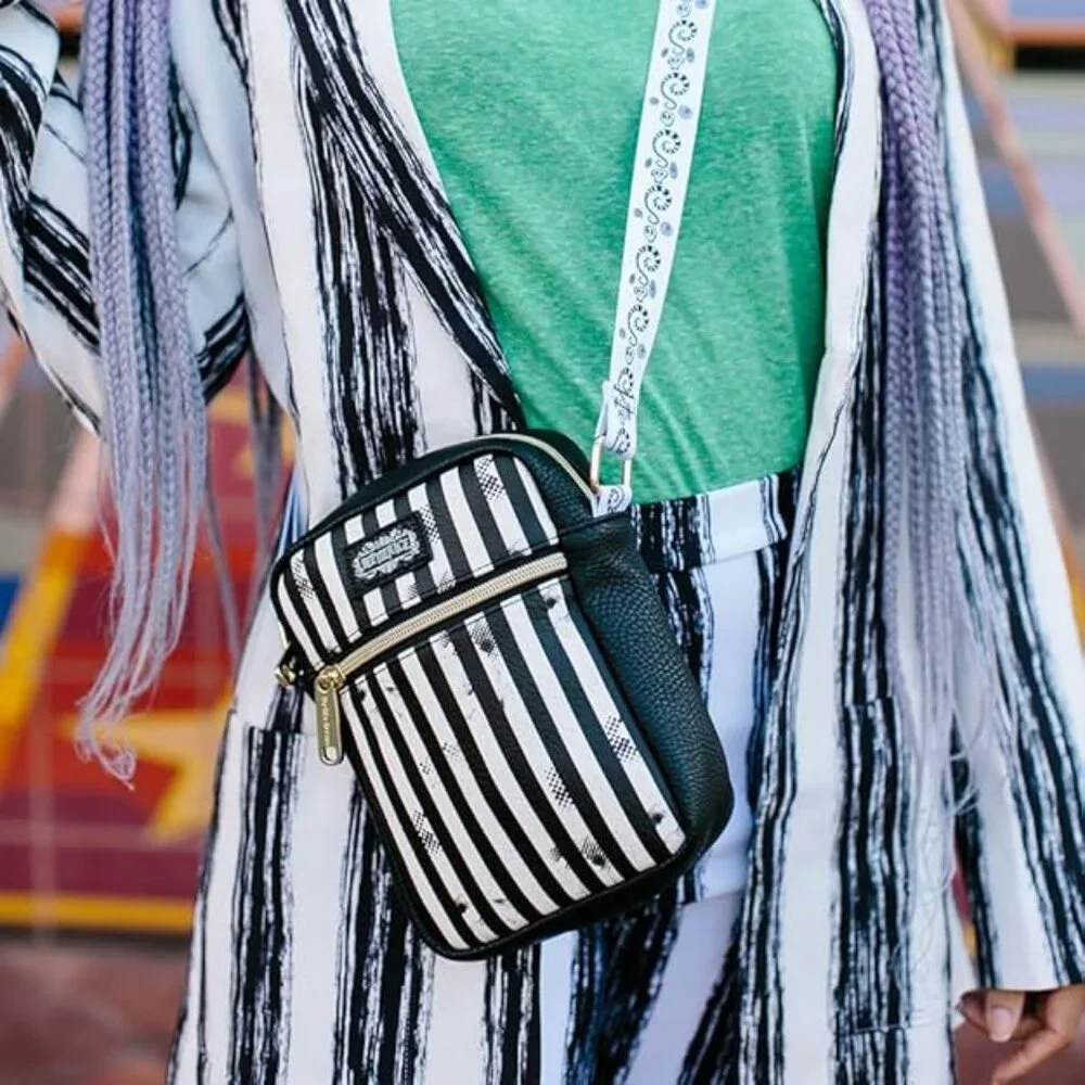 Beetlejuice Bag Wallet, Crossbody,Beetlejuice Stripes, Chibi, Vegan Leather NWT - Picture 2 of 5